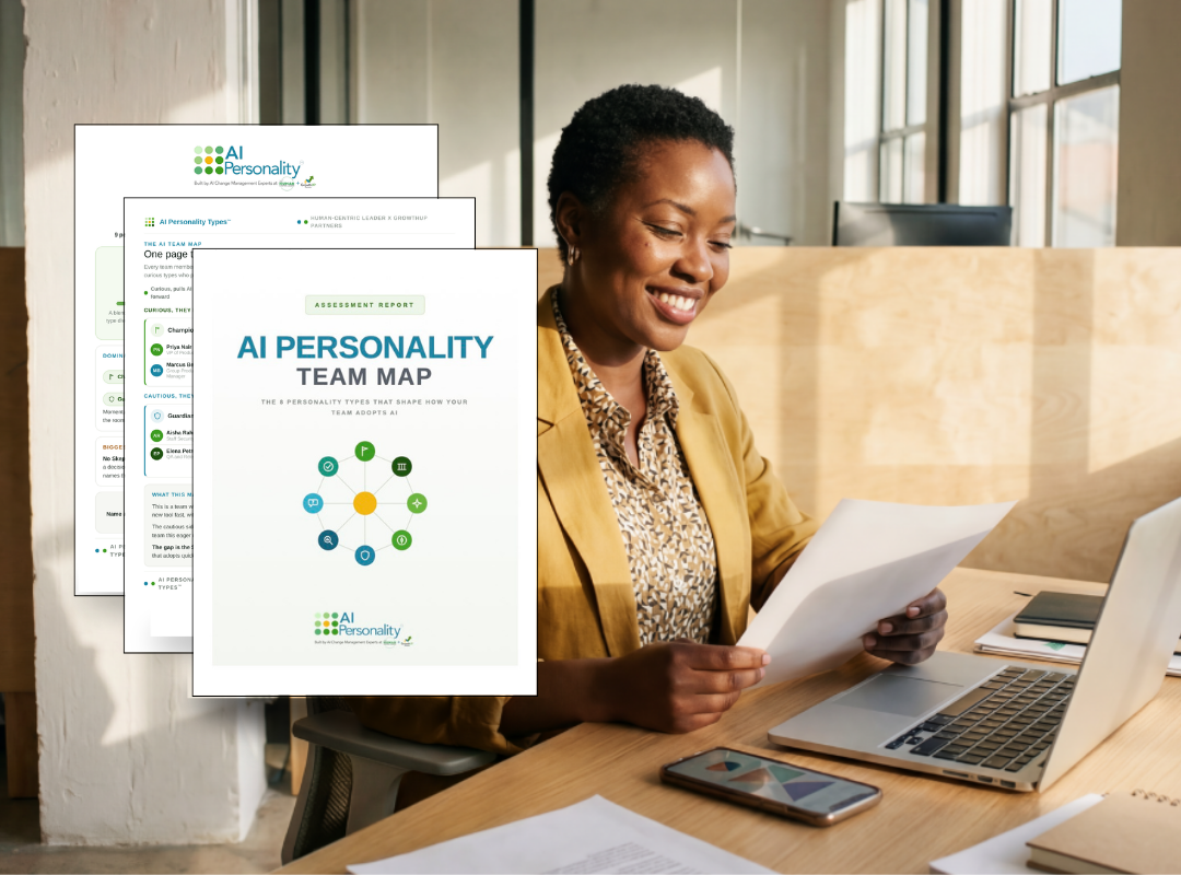 A team leader reading her AI Personality Team Map assessment report